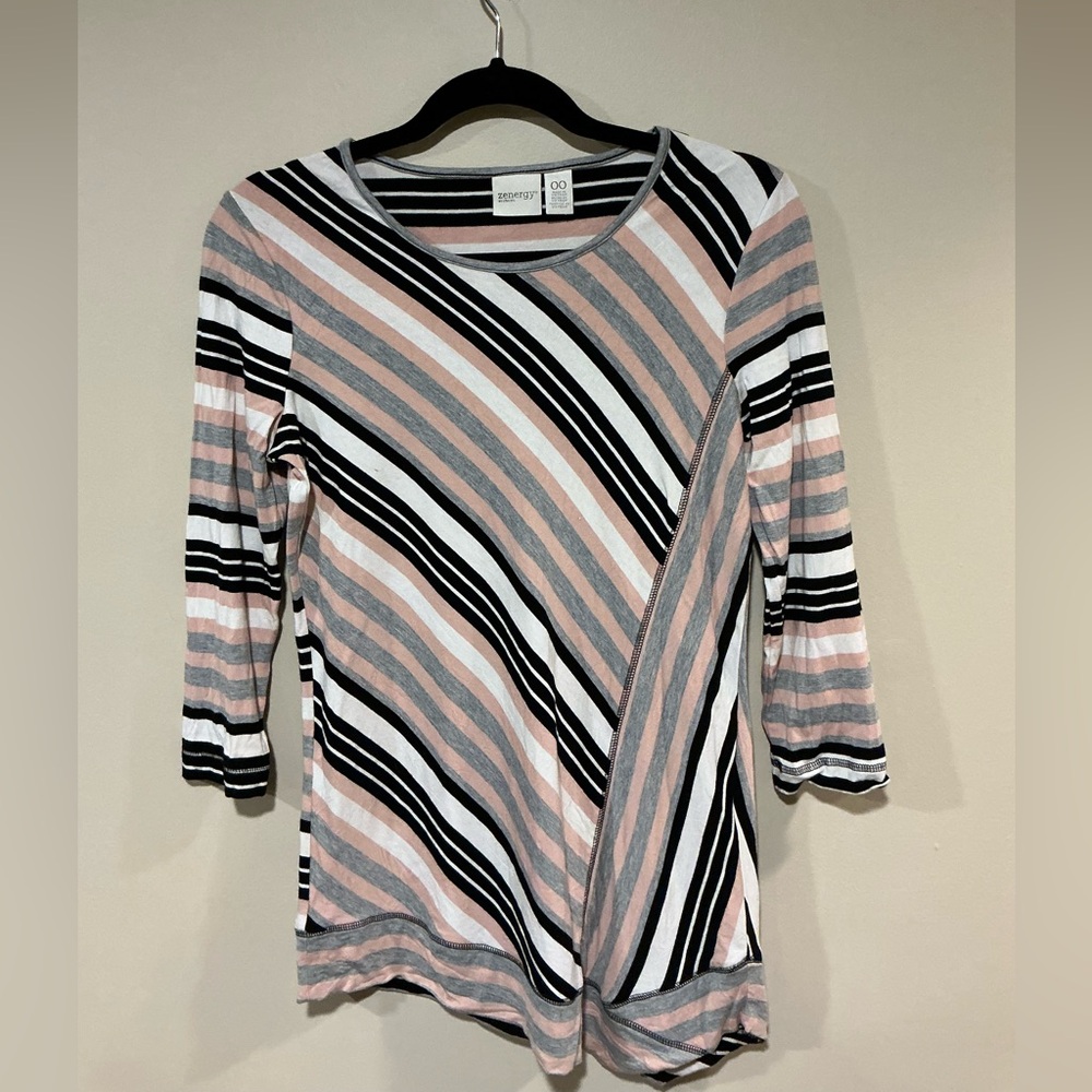 Simply Vera Vera Wang Striped Long Sleeve Top - Pink, Black, White